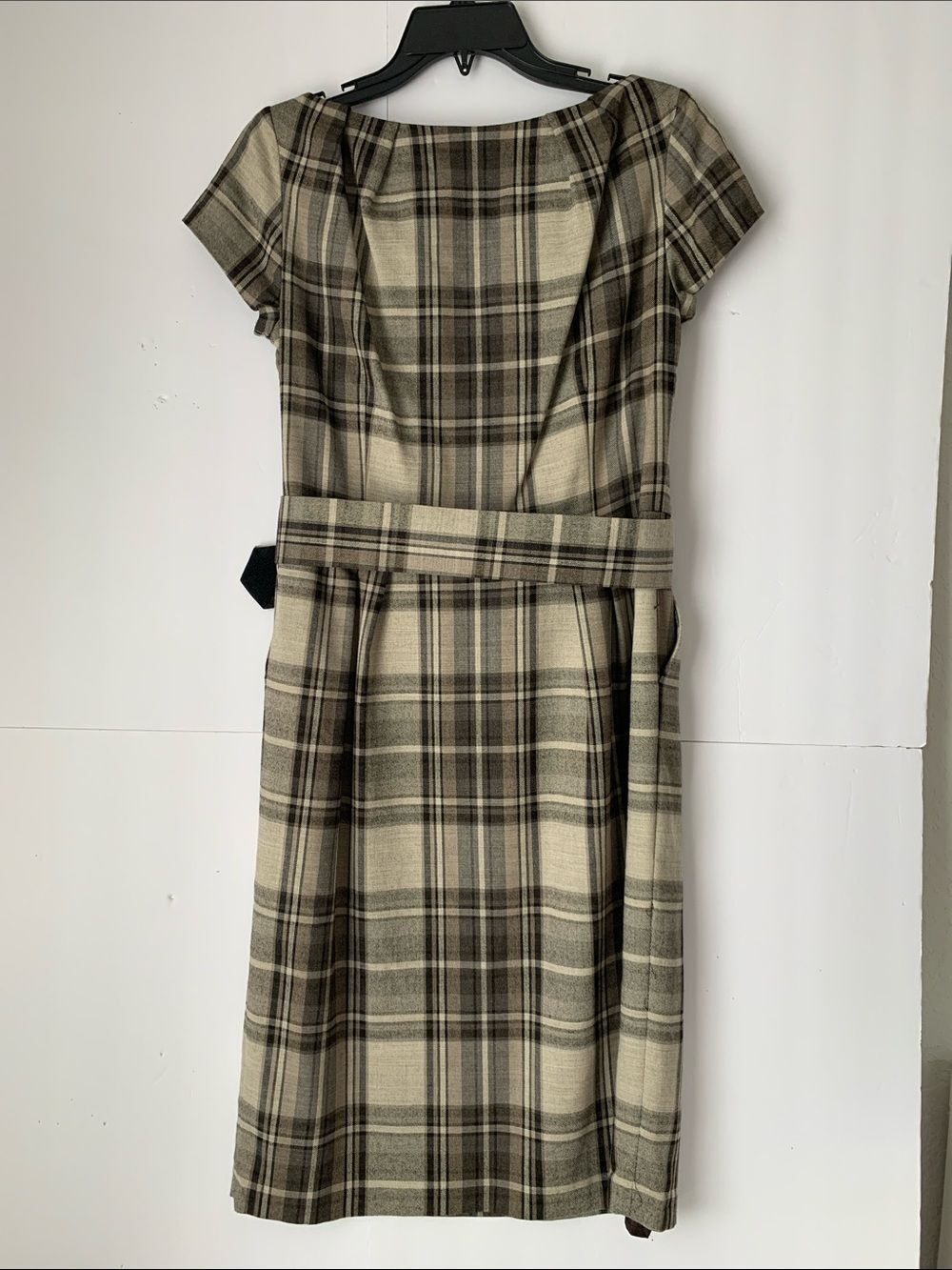 Zara Wool Blend Beige and Brown Plaid Belted Pockets Dress Size L - Picture 2 of 8